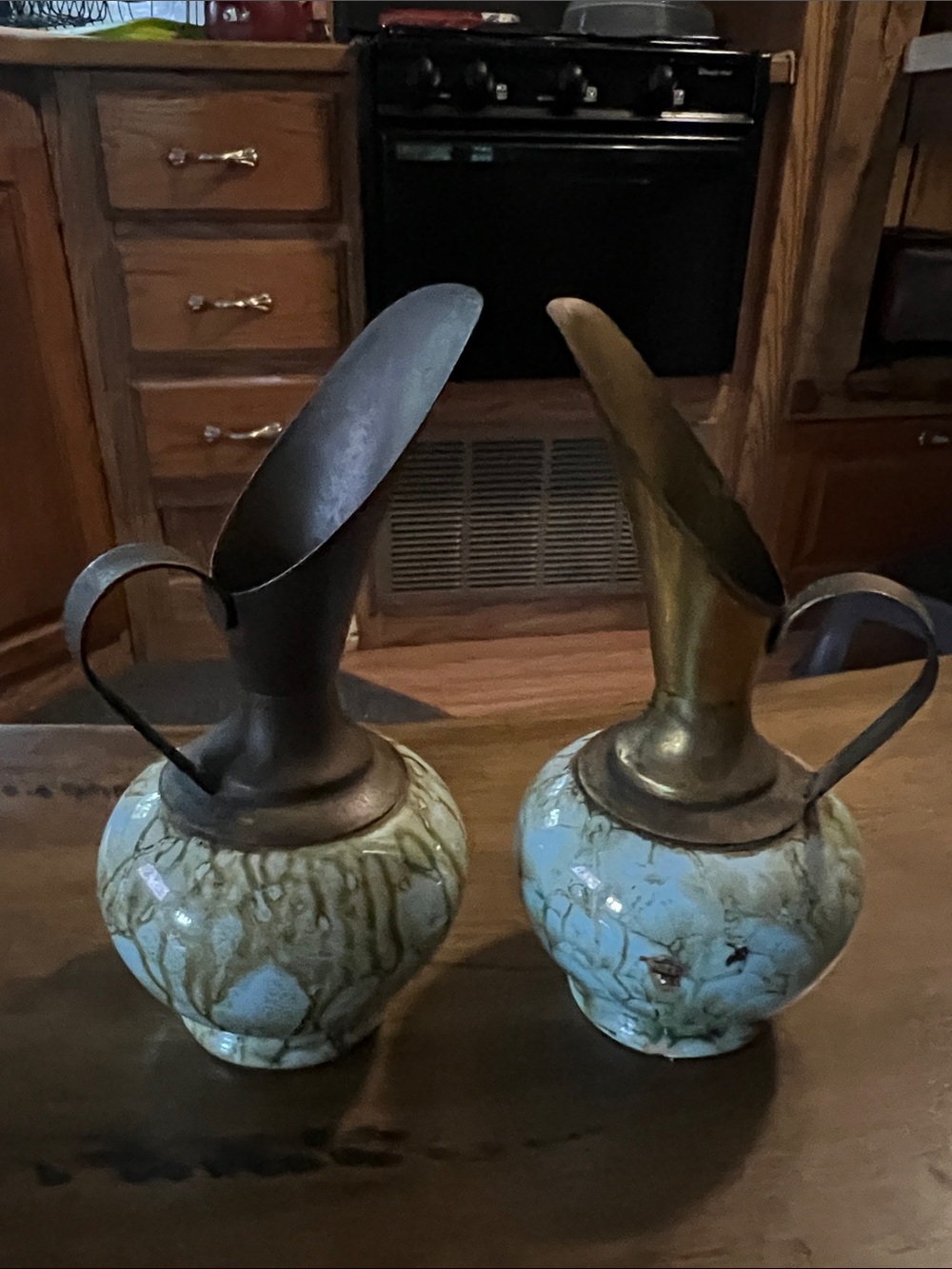Ceramic & Brass Vintage Ewers - Light Blue Crackle Glaze. I have two. - Picture 9 of 12